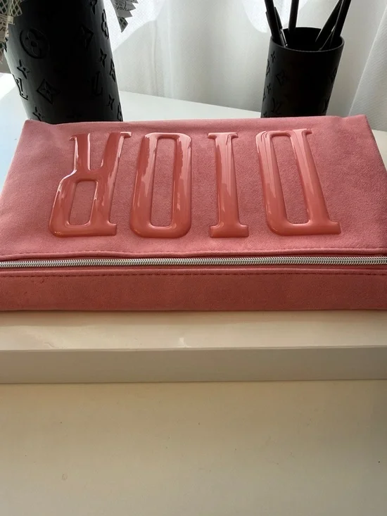 Dior Pink Embossed Logo Cosmetic Pouch - Picture 5 of 5